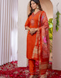 Orange Marina Viscose Silk Embroidery Thread With Hand Work Suit Set