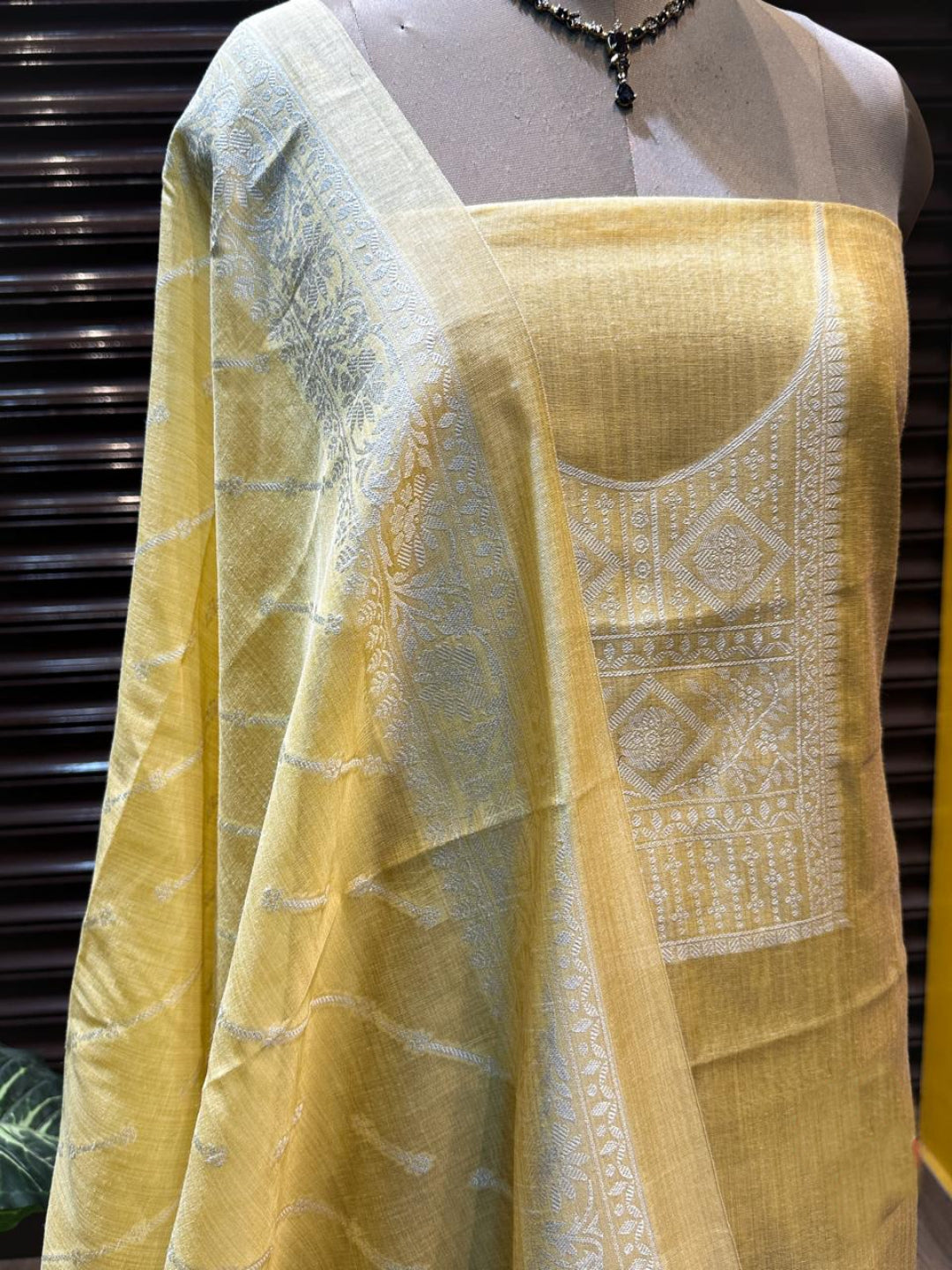 Harvest Gold Pure Soft Muga Cotton Weaving Work Unstitched Dress Material