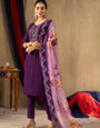 Eggplant Roman Silk Embroidery Thread With Hand Work Suit Set