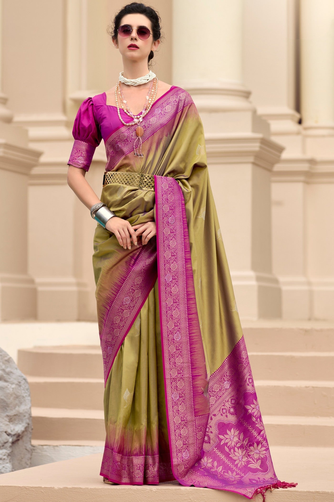Mango Mystic Green Pure Touch Soft Silk Weaving Saree