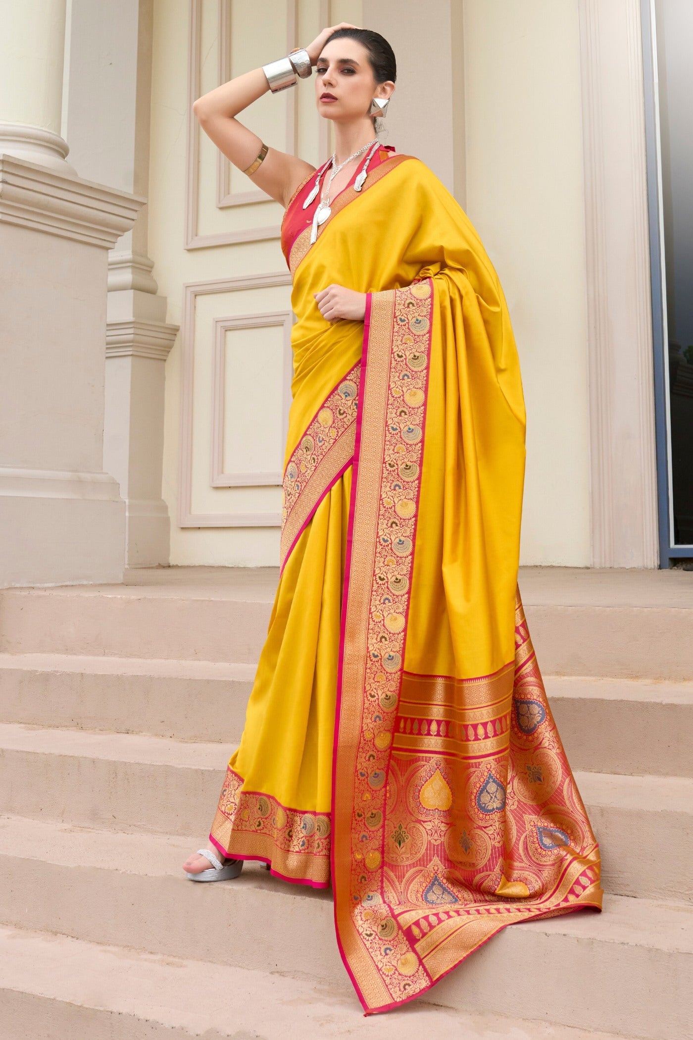 Defender Yellow Pure Soft Banarasi Silk Weaving  Saree