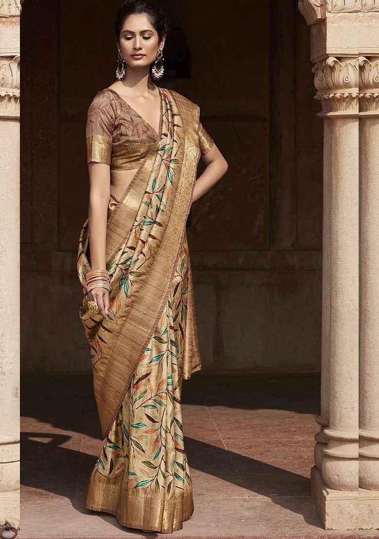 Kavya Brown Handloom Soft Silk Printed Saree