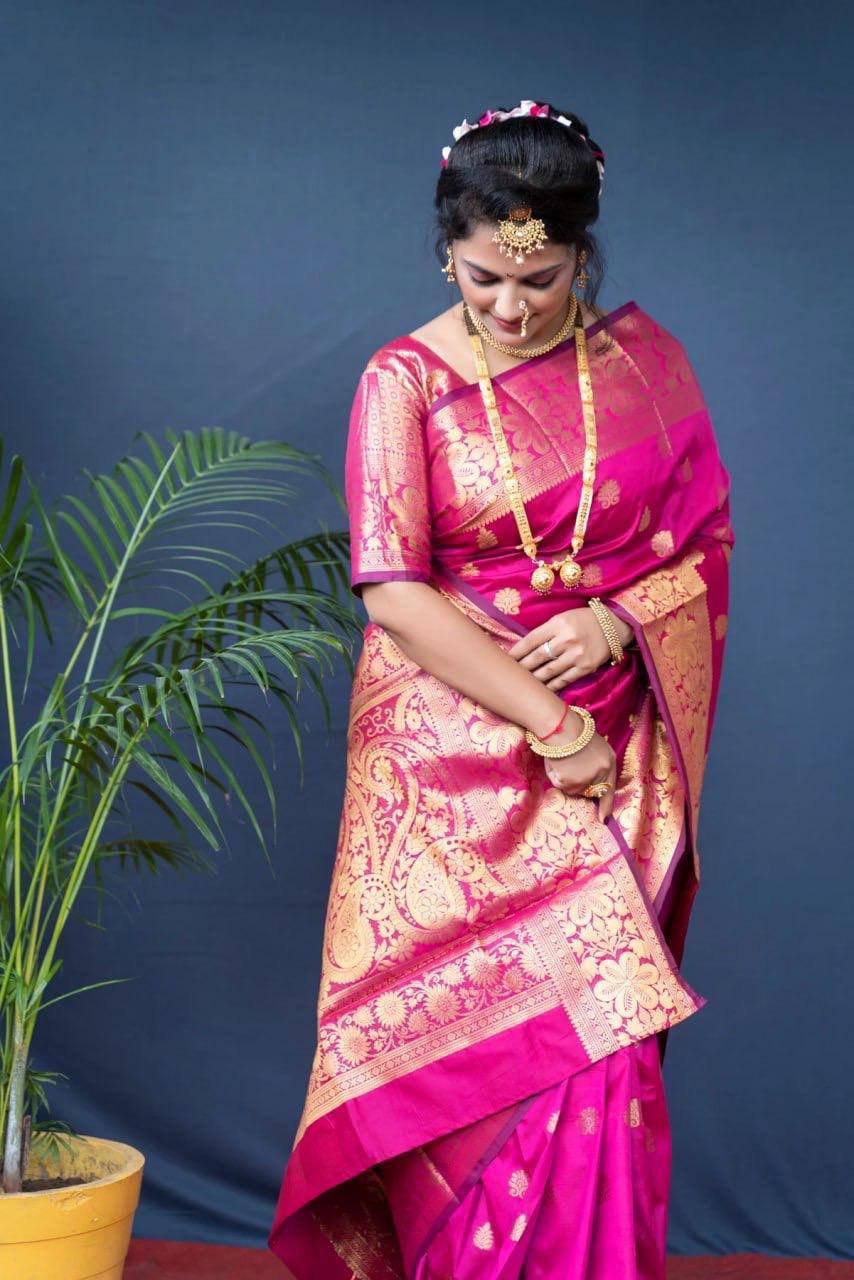Prettiest Pink Soft Banarasi Silk Weaving Saree
