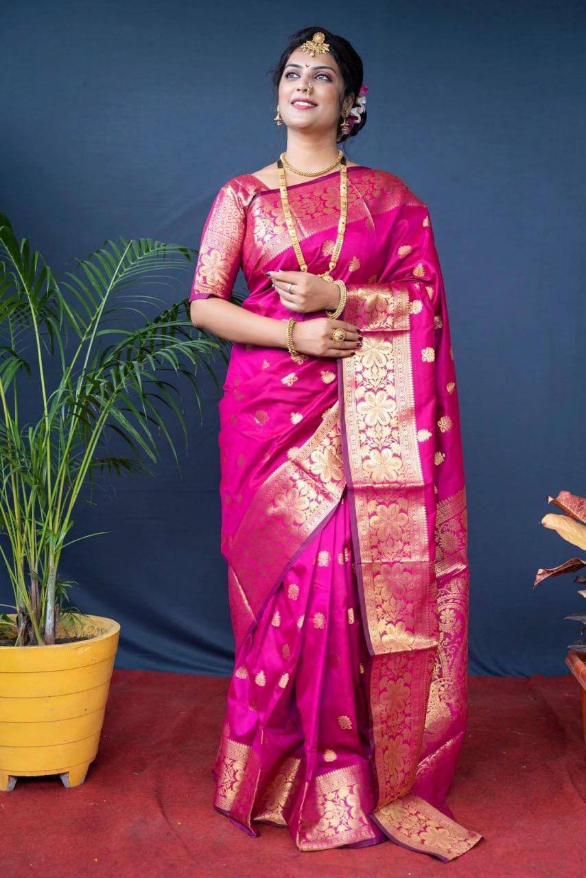Prettiest Pink Soft Banarasi Silk Weaving Saree