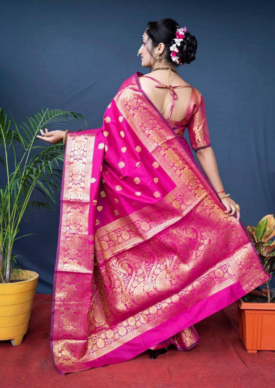 Prettiest Pink Soft Banarasi Silk Weaving Saree