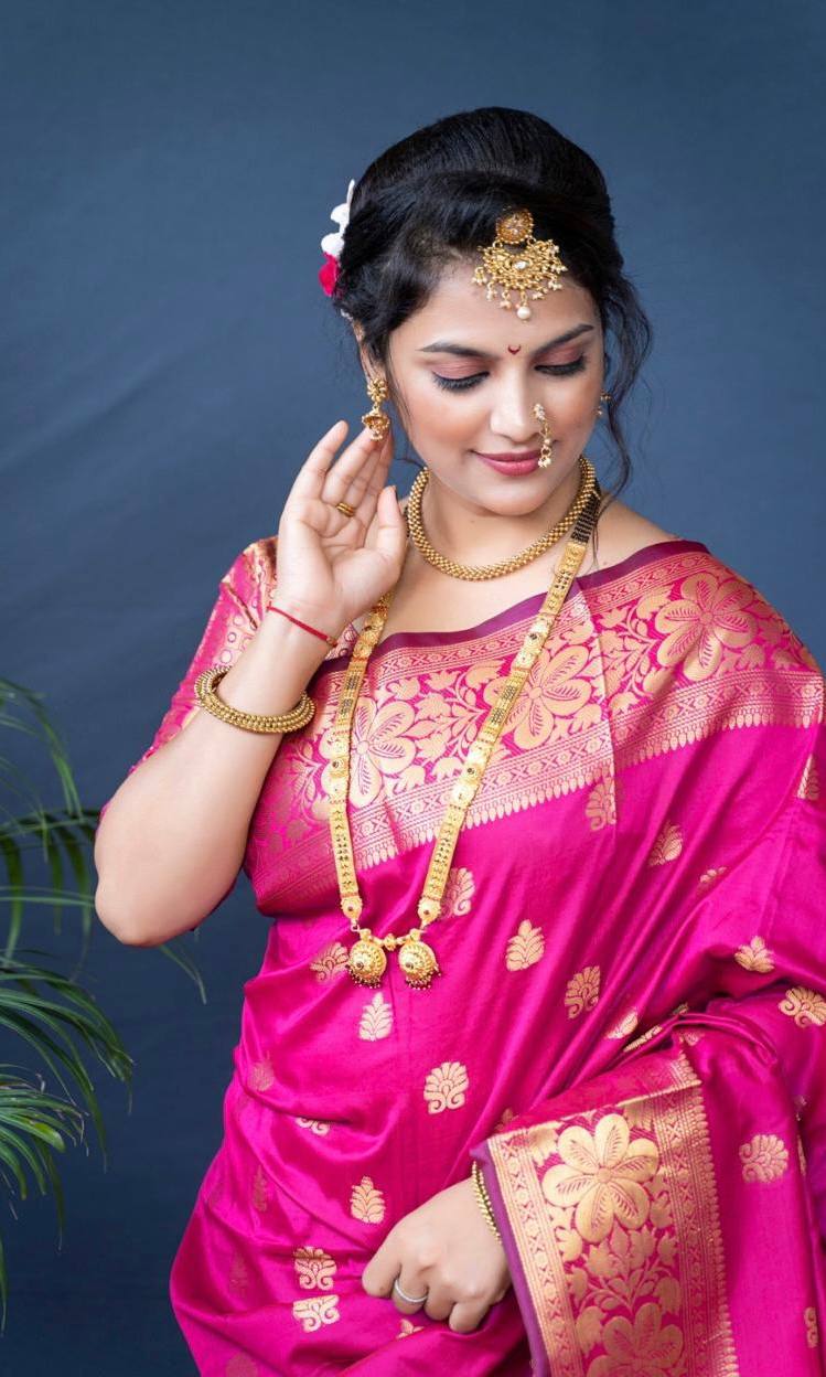 Prettiest Pink Soft Banarasi Silk Weaving Saree
