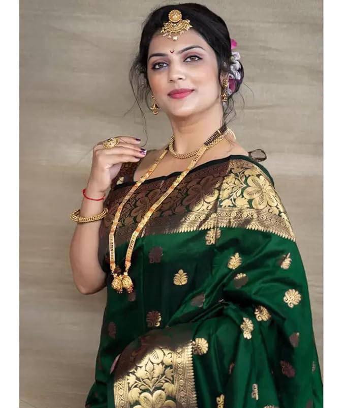Flameboyant Dark Green Soft Banarasi Silk Weaving Saree