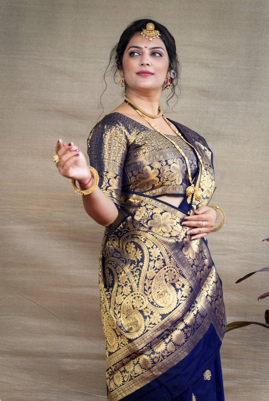 Fancifull Blue Soft Banarasi Silk Weaving Saree