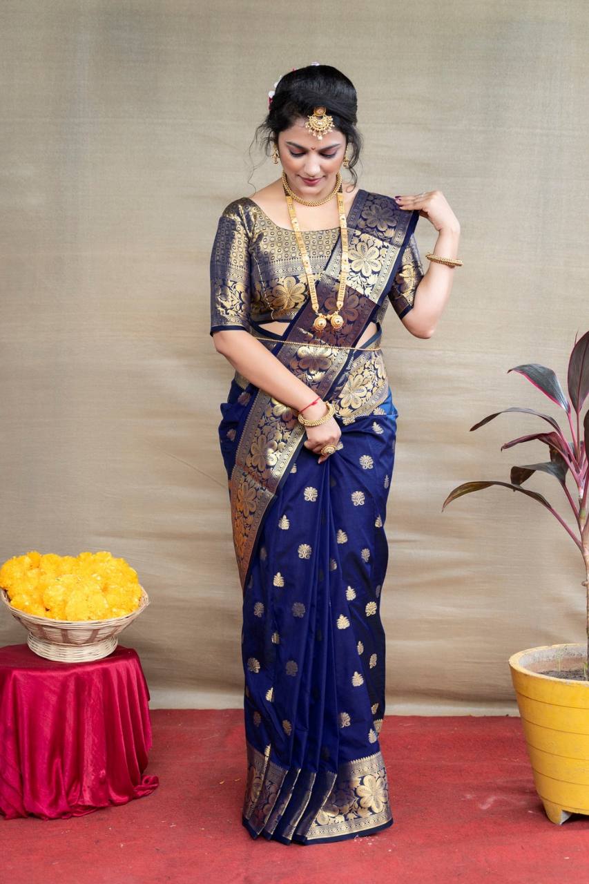 Fancifull Blue Soft Banarasi Silk Weaving Saree