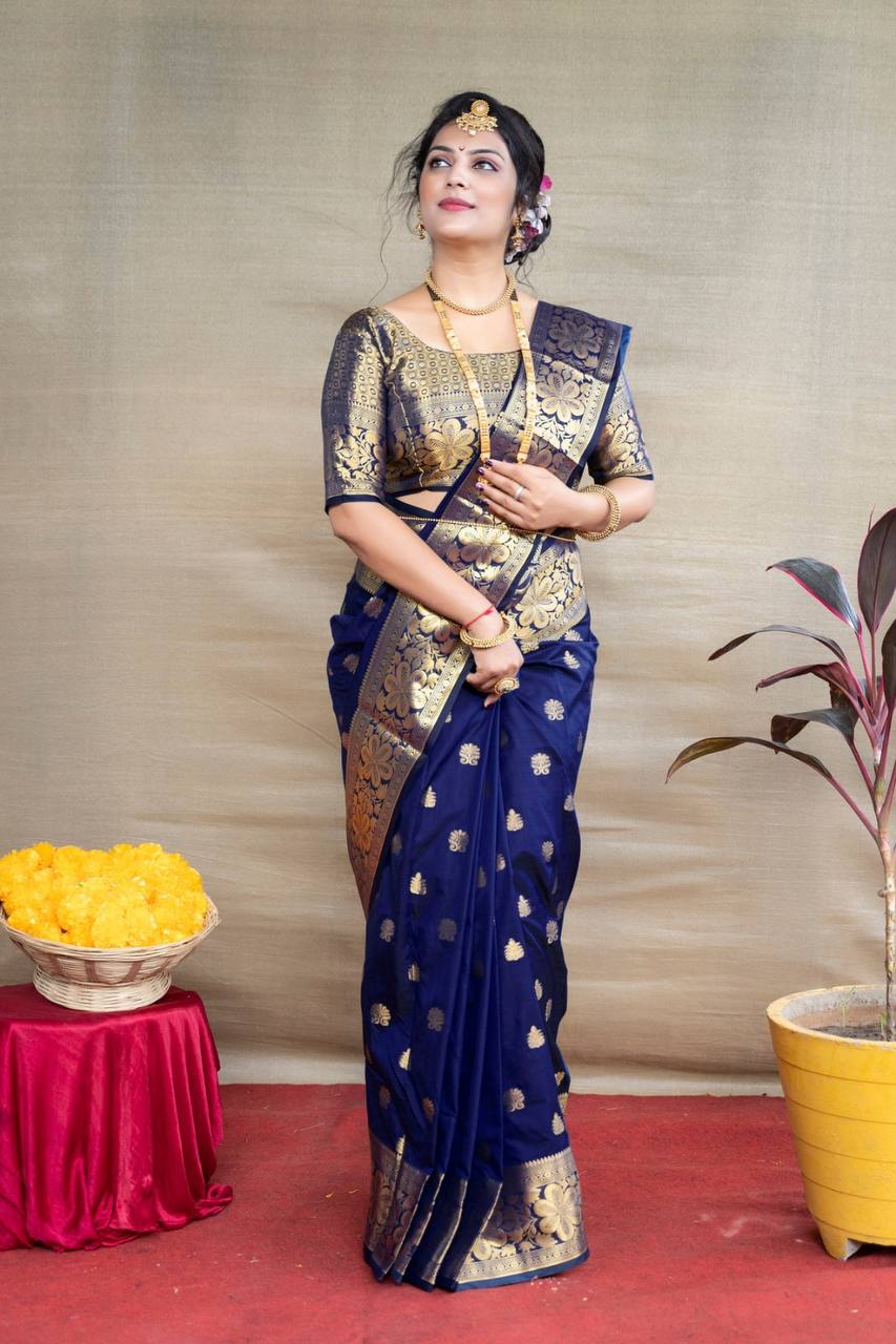 Fancifull Blue Soft Banarasi Silk Weaving Saree