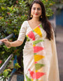 Extraordinary Off White Soft Lichi Silk Weaving Saree