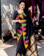 Attractive Black Soft Lichi Silk Weaving Saree