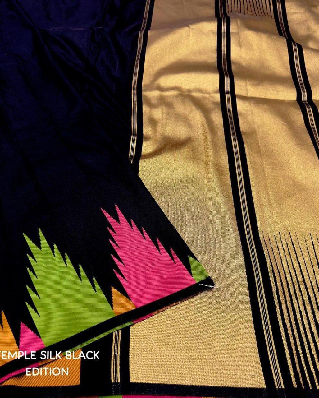 Attractive Black Soft Lichi Silk Weaving Saree