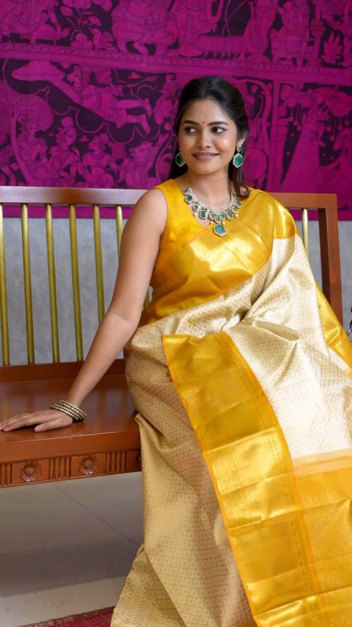 Precious Beige Soft Lichi Silk Weaving Saree