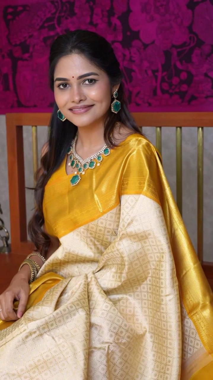 Precious Beige Soft Lichi Silk Weaving Saree