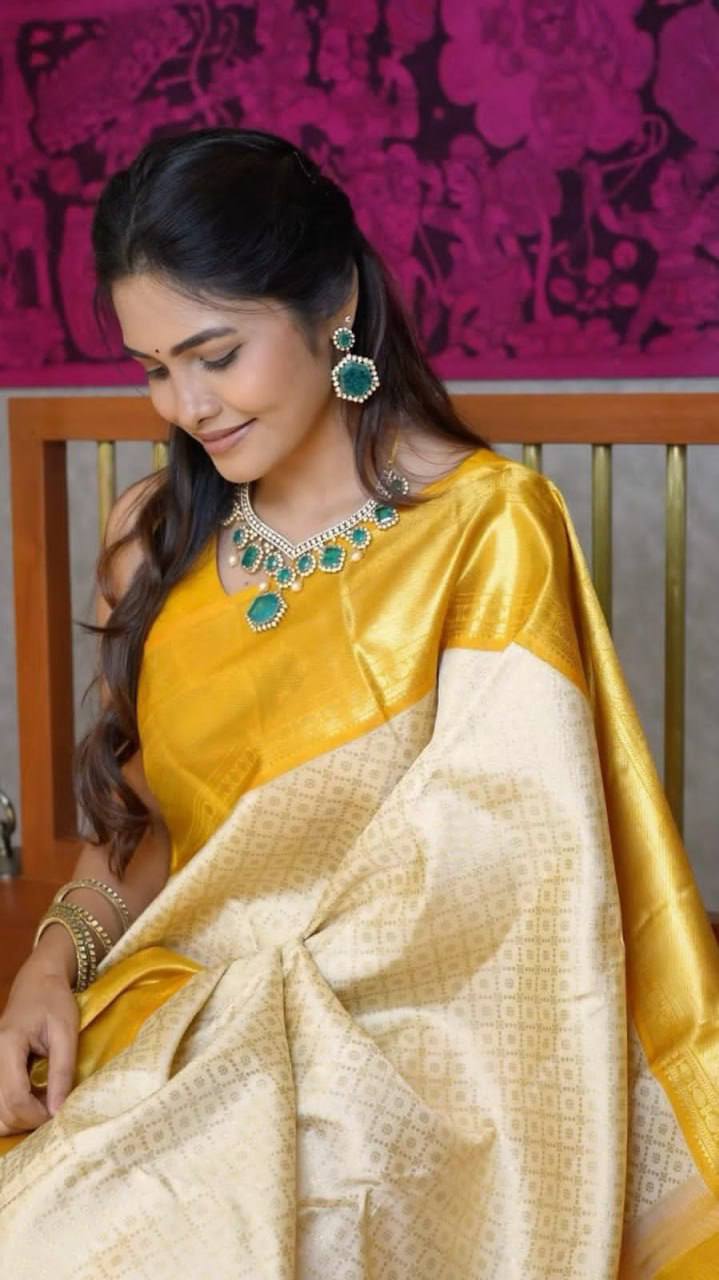 Precious Beige Soft Lichi Silk Weaving Saree