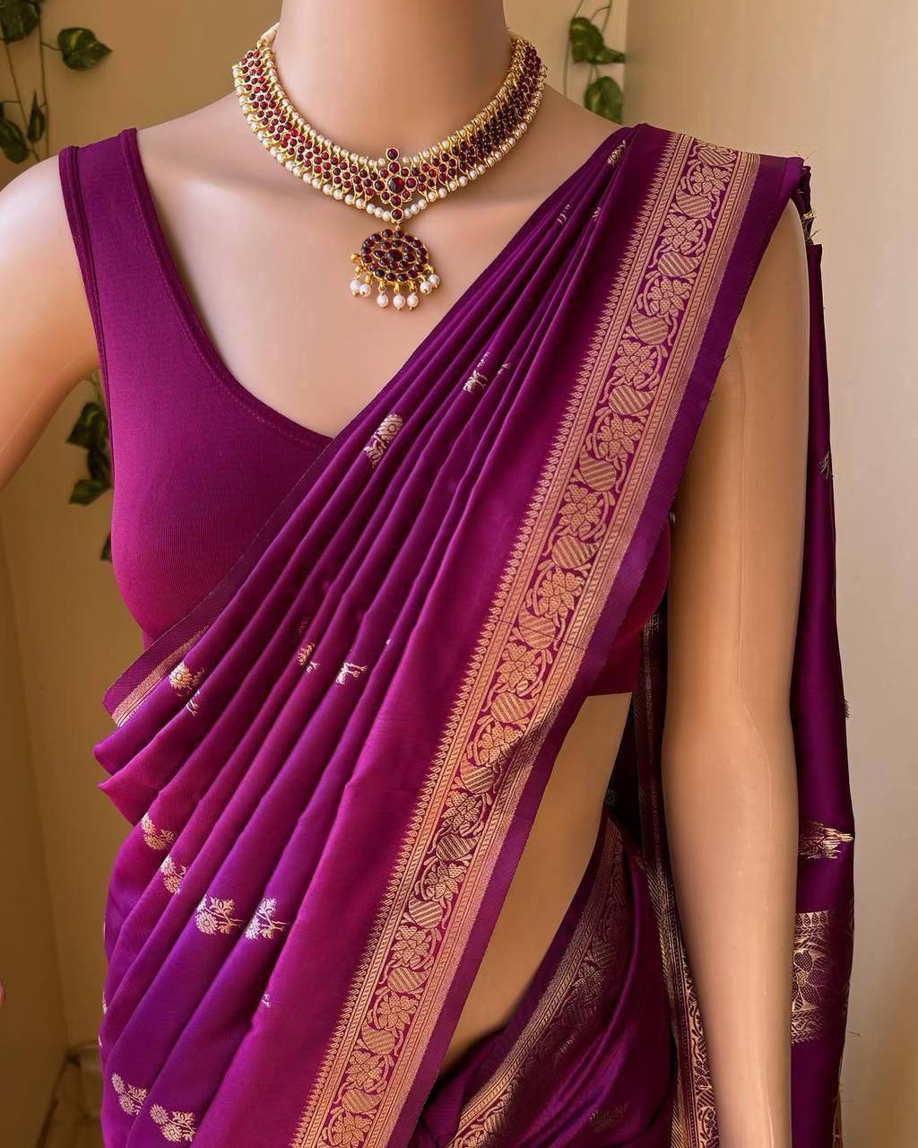 Enchanting Violet Soft Lichi Silk Weaving Saree