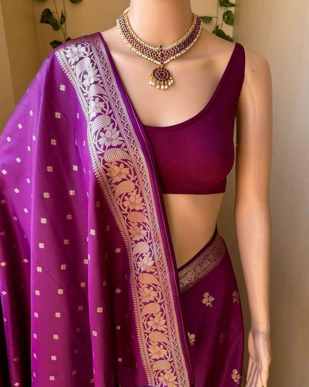 Enchanting Violet Soft Lichi Silk Weaving Saree