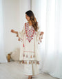 White Soft Reyon Embroidery thread work And original mirror work with tassels