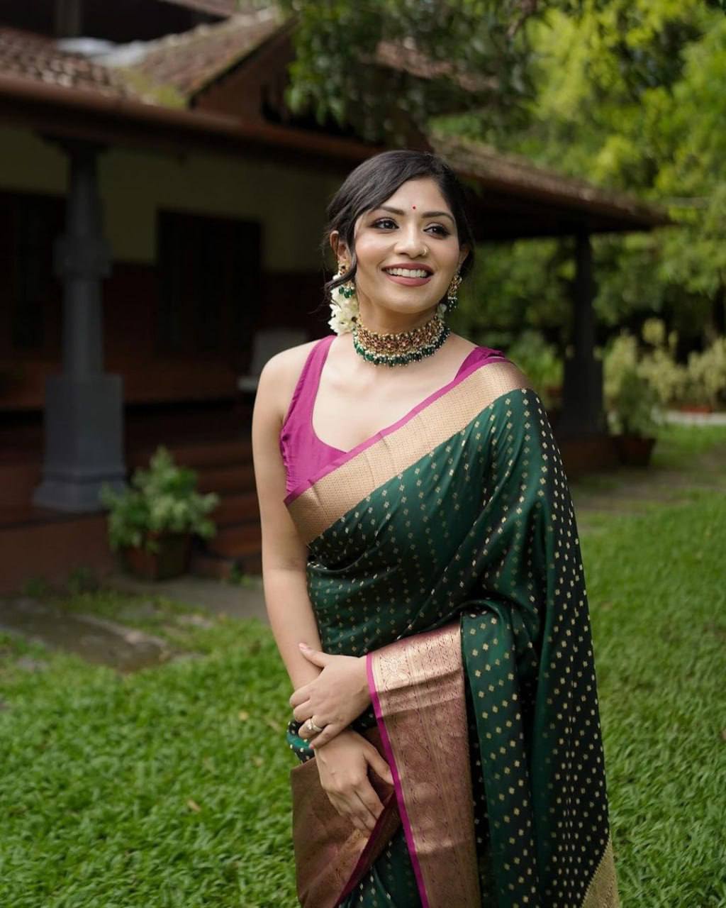 Mercurial Moss Green Soft Lichi Silk Saree Weaving Saree