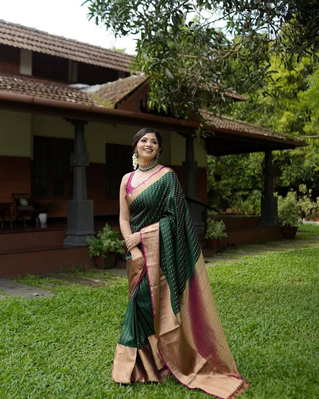 Mercurial Moss Green Soft Lichi Silk Saree Weaving Saree