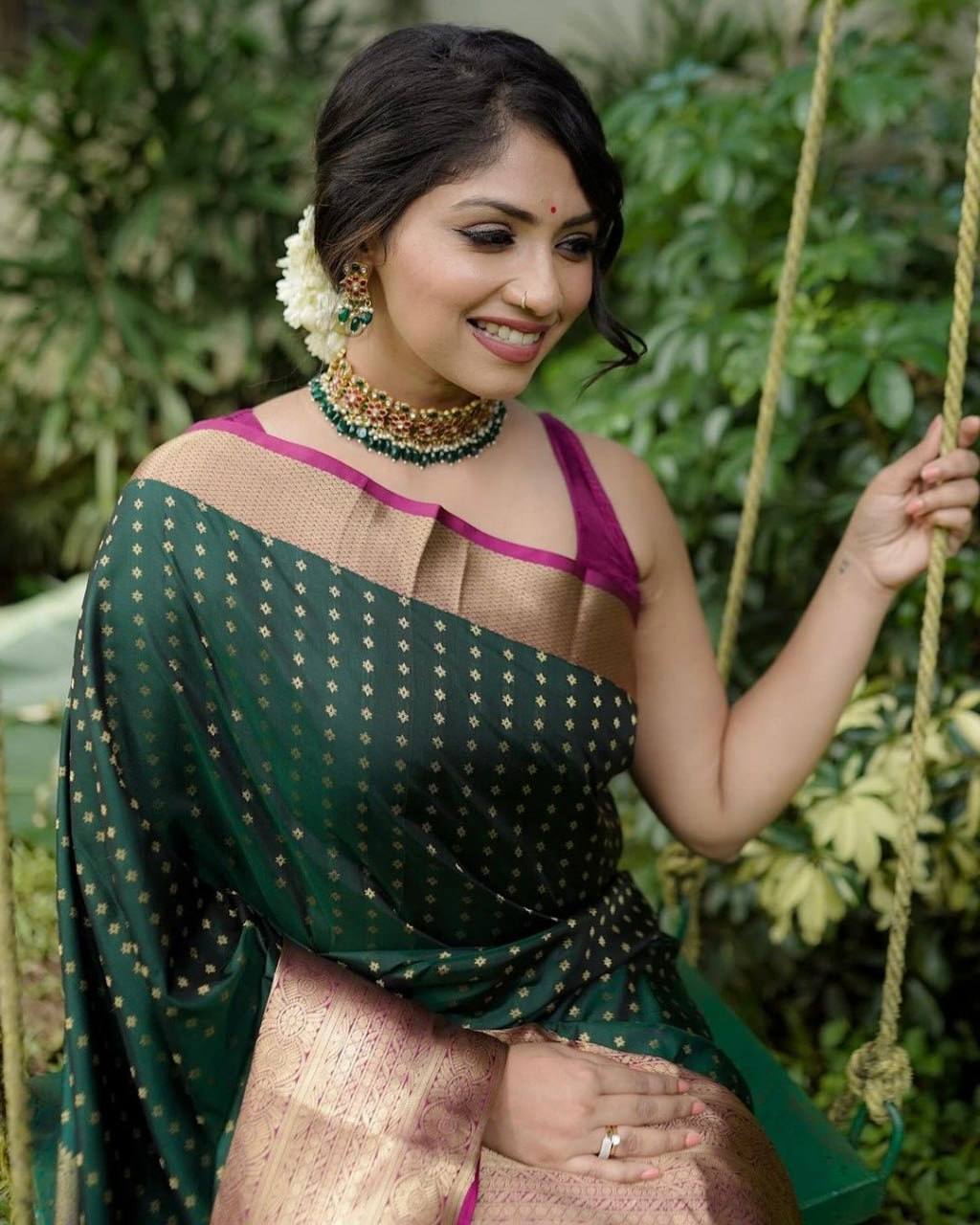 Mercurial Moss Green Soft Lichi Silk Saree Weaving Saree