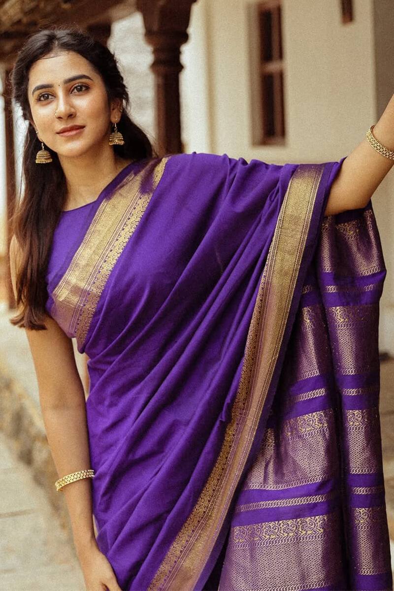 Vibrant Purple Soft Lichi Silk Weaving Saree