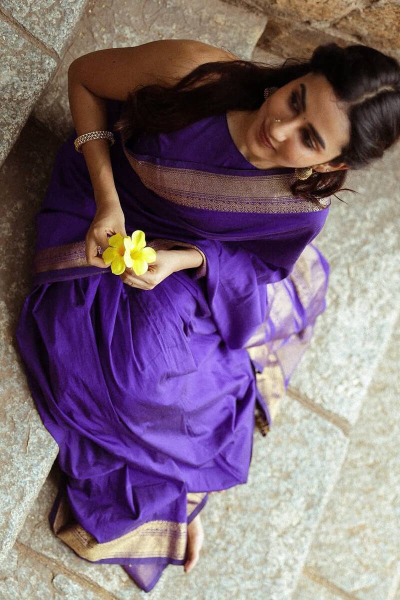 Vibrant Purple Soft Lichi Silk Weaving Saree