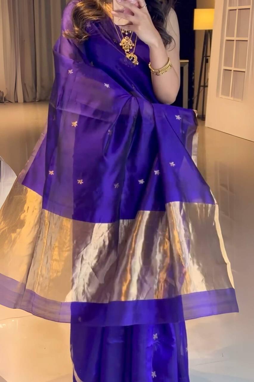 NAVY BLUE SOFT LICHI SILK WEAVING SAREE