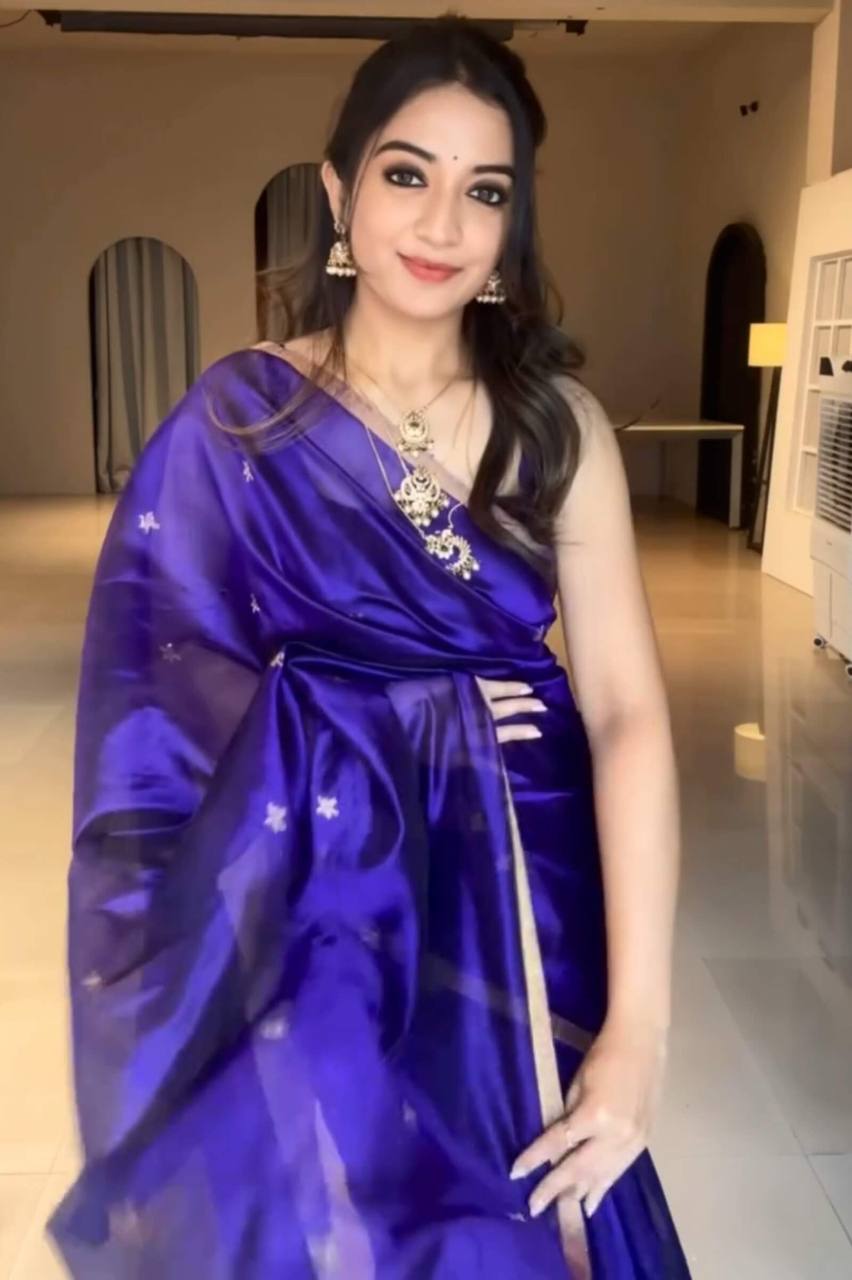 NAVY BLUE SOFT LICHI SILK WEAVING SAREE