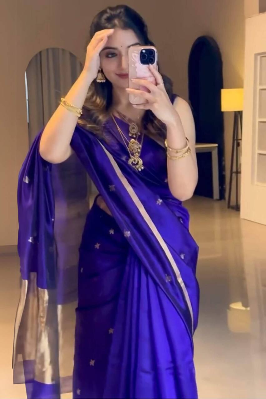 NAVY BLUE SOFT LICHI SILK WEAVING SAREE