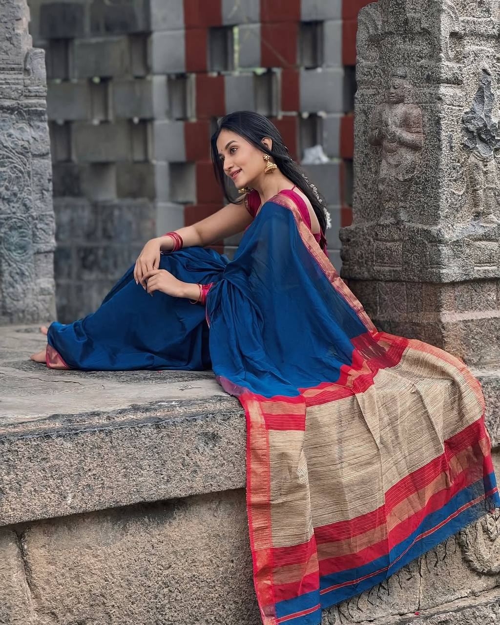 BLUE SOFT LICHI SILK WEAVING SAREE