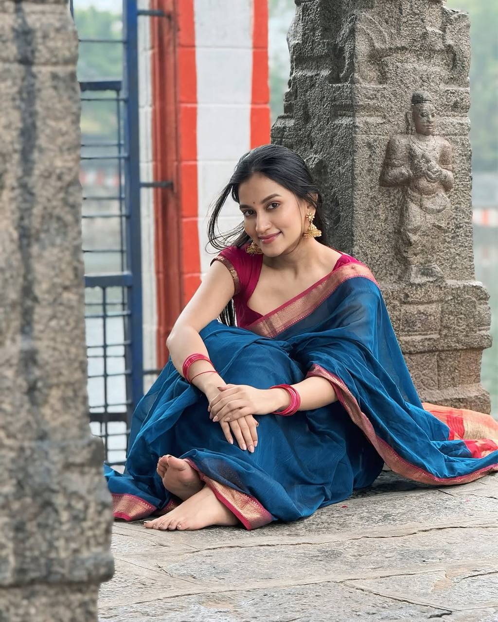 BLUE SOFT LICHI SILK WEAVING SAREE