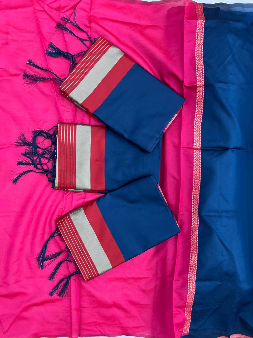 BLUE SOFT LICHI SILK WEAVING SAREE