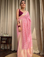 Cherry Blossom Jacquard Weaving Soft Lichi Silk Saree