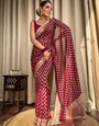 Sanguine Wine Jacquard Weaving Soft Lichi Silk Saree