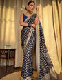 Embony Blue Jacquard Weaving Soft Lichi Silk Saree