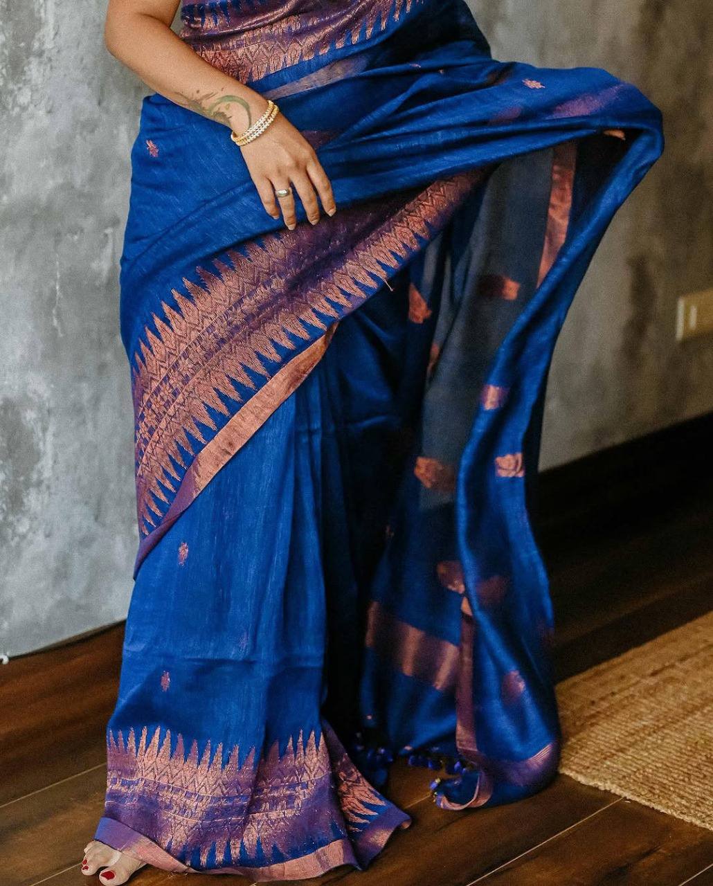 ROYAL BLUE SOFT LILEN SLAB WEAVING SAREE