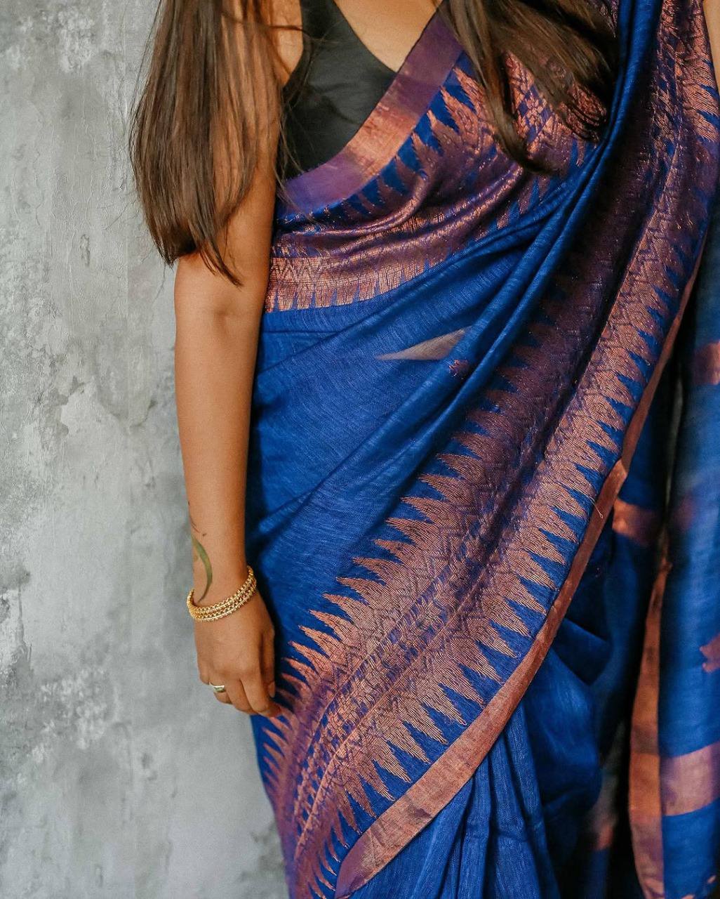 ROYAL BLUE SOFT LILEN SLAB WEAVING SAREE
