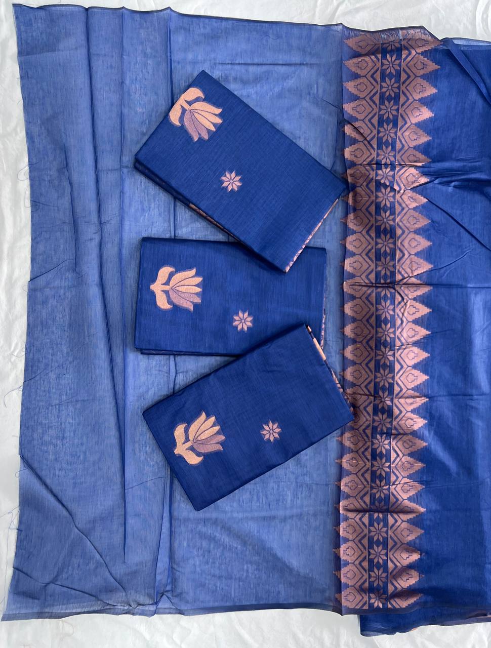 ROYAL BLUE SOFT LILEN SLAB WEAVING SAREE