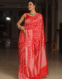 Cornell Red Zari Weaving Soft Lichi Silk Saree