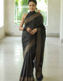 Thunder Black Jacquard Weaving Soft Lichi Silk Saree
