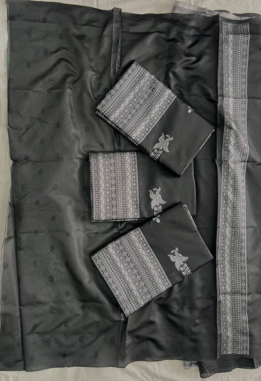 CHARCOAL SOFT LICHI SILK JACQUARD WORK SAREE