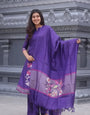 Purple Blended Silk With Jacquard Weaving Work Suit Set