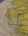 Olive Mustard Embroidered Roman Silk Suit
