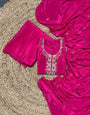 Dark Hot Pink Chinon Silk Embroidered Plazzo Suit