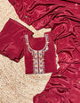 Deep Maroon Chinon Silk Embroidered Plazzo Suit