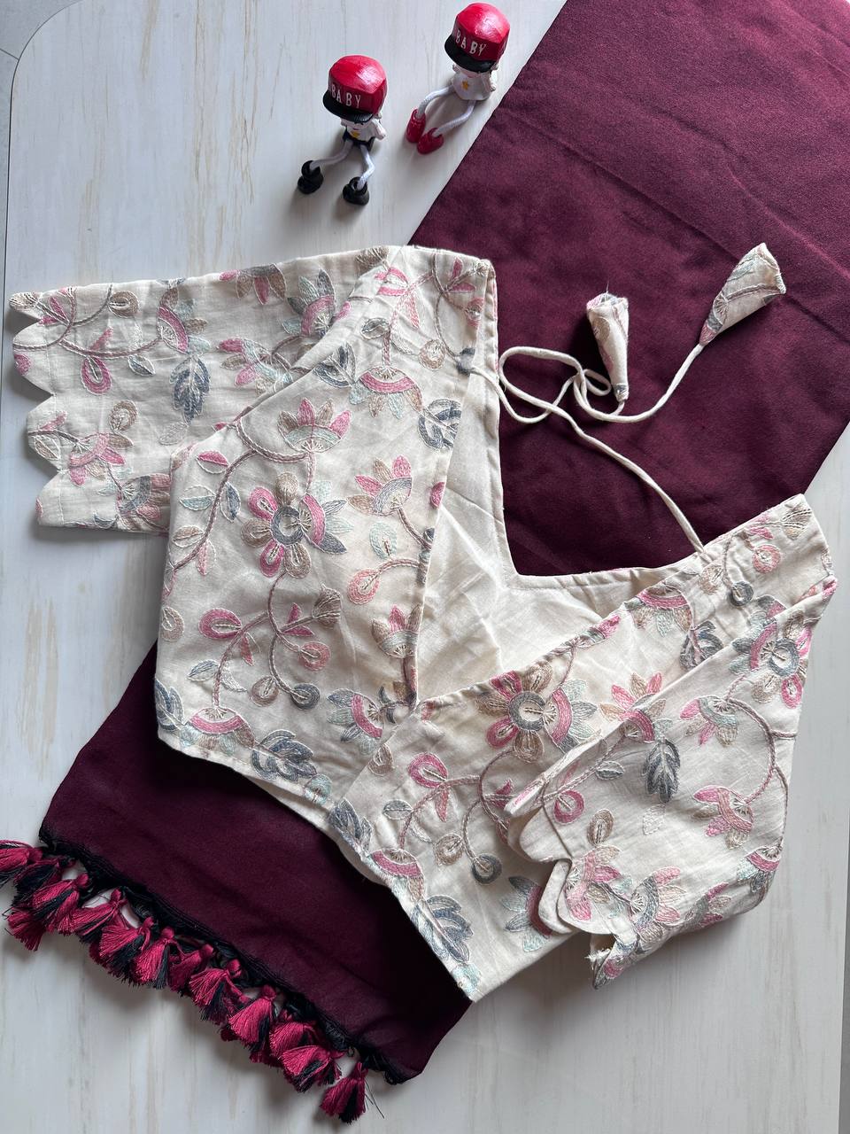 Dynamic Wine Berry Original Khadi Cotton With Tasselse on Border