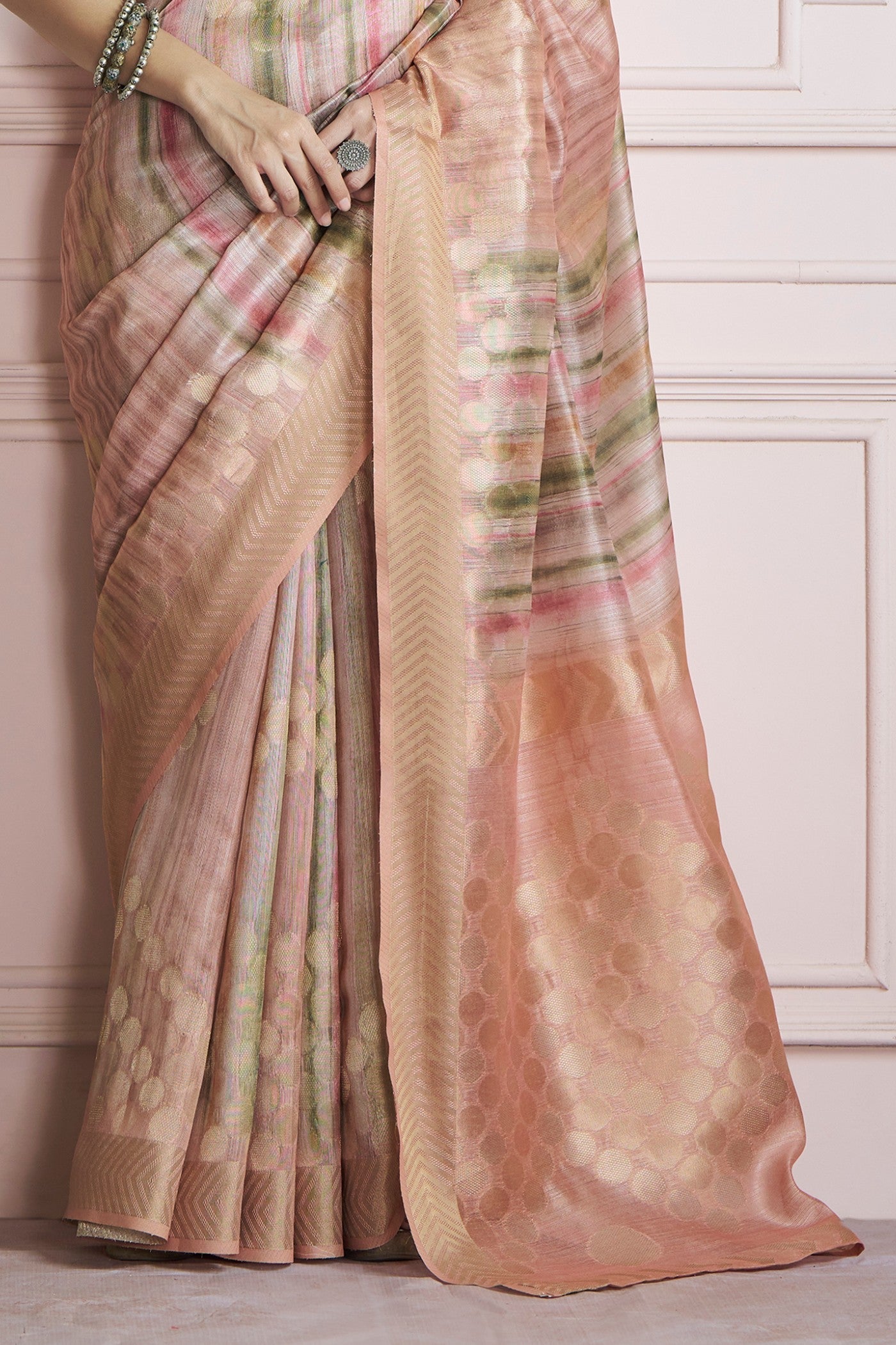 Kingfisher Cream Pure Khadi Silk Banarasi Handloom Saree