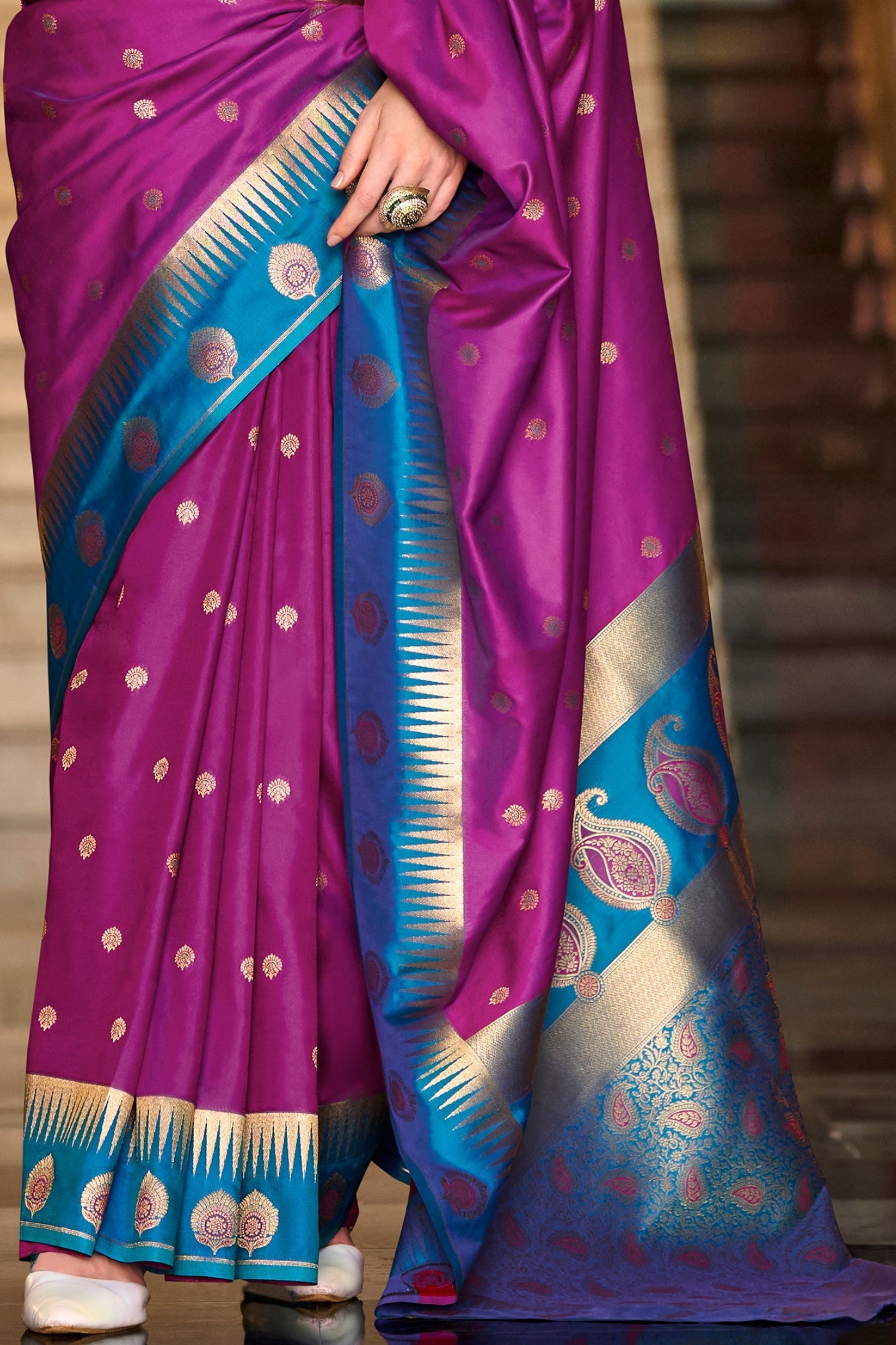Cherry Purple Pure Soft Banarasi Silk Weaving Saree